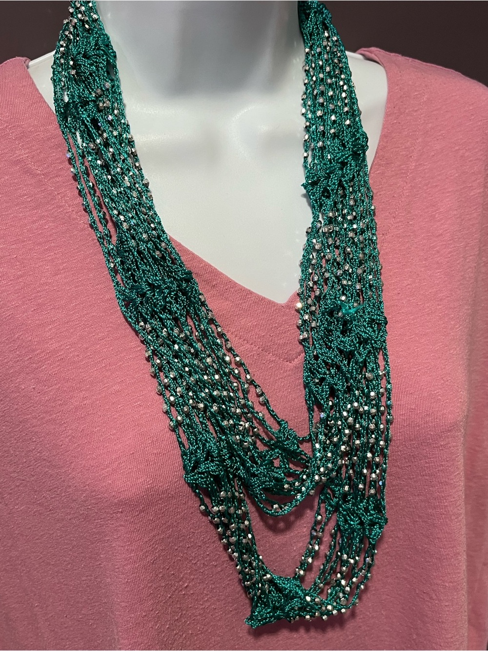 Crochet Green Multi-Strand Beaded Necklace - Women Jewelry